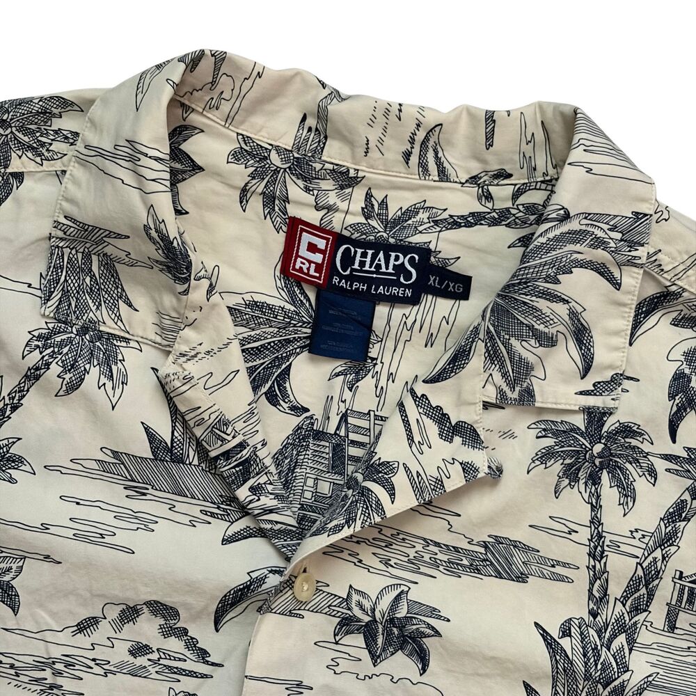 Vtg Chaps Ralph Lauren Shirt Mens XL Hawaiian Tropical Loop Collar Short Sleeve